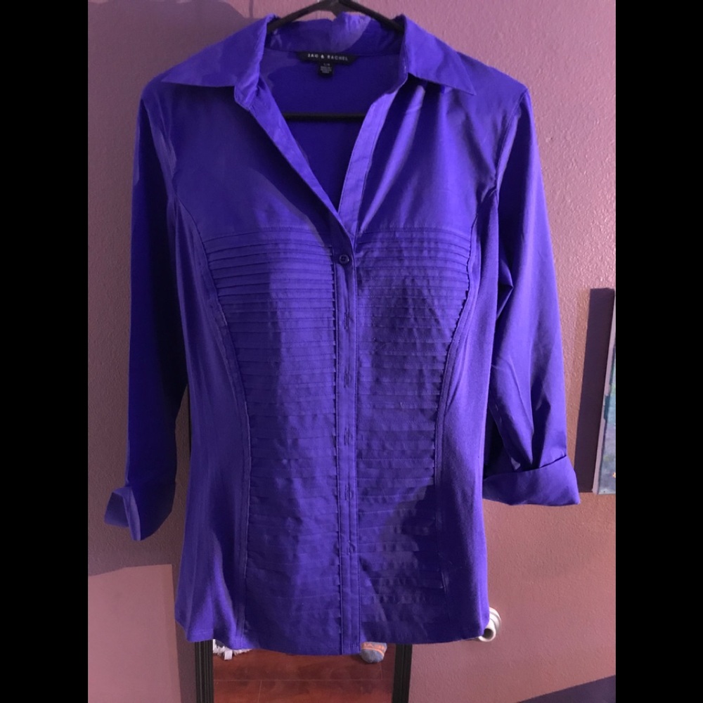 Blue button down top.
